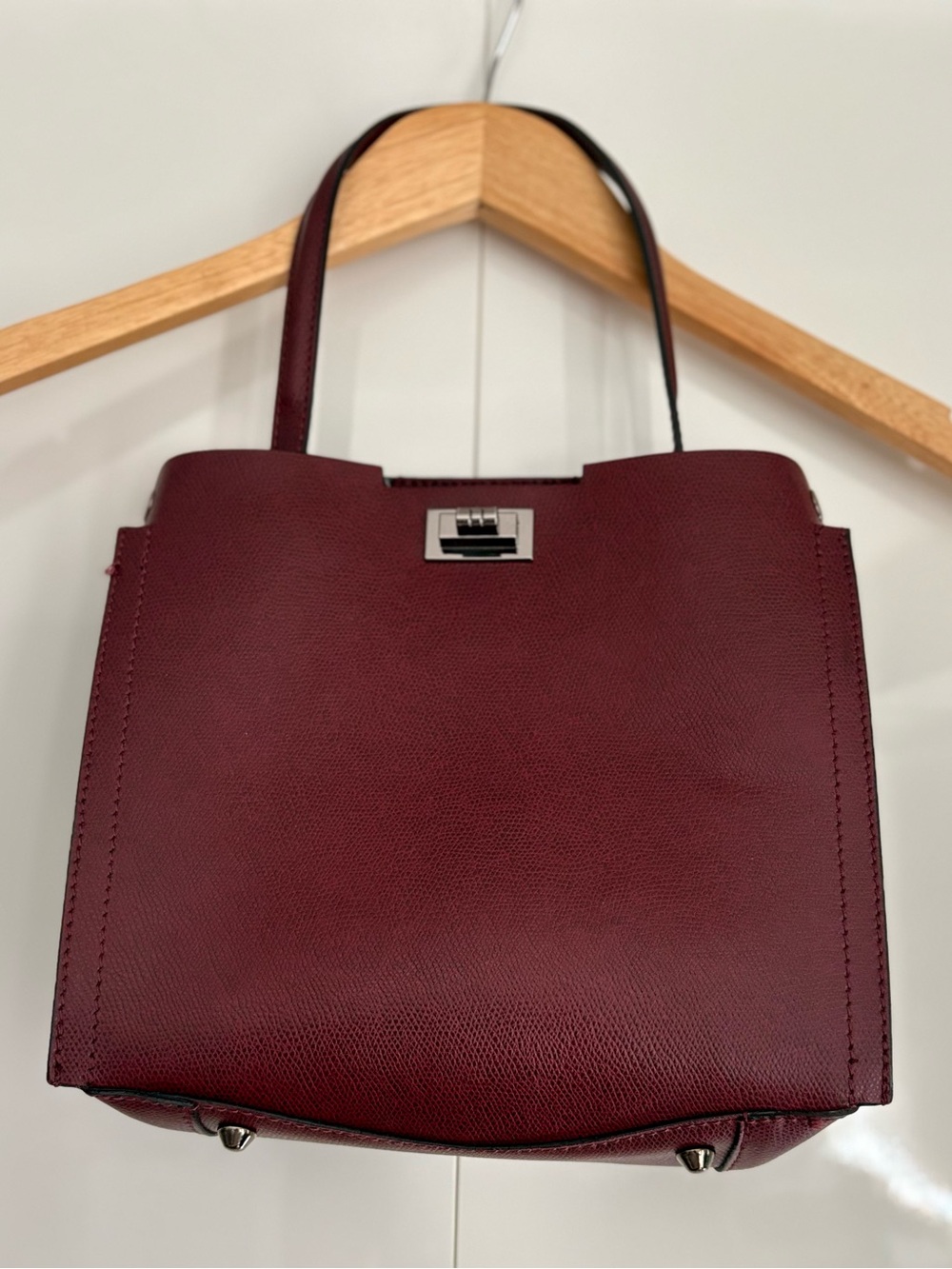 Paola Prata Burgundy Saffiano Leather Top-Handle Handbag with Strap